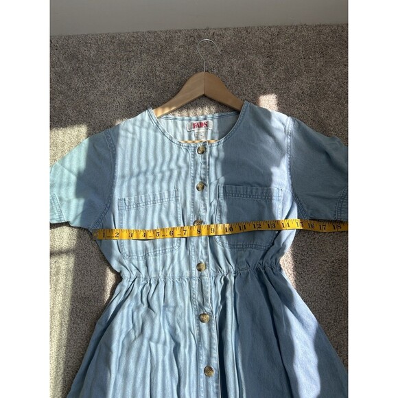 Vintage Fads Short Sleeve Button Down Denim Midi Dress Cottage Core Size PM - Picture 8 of 10